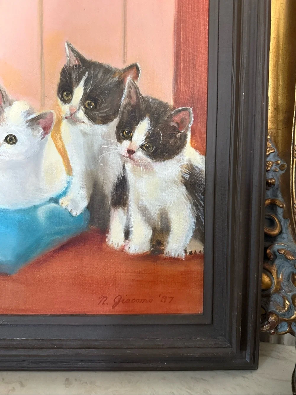Cat Painting Wall Art - Brown Frame